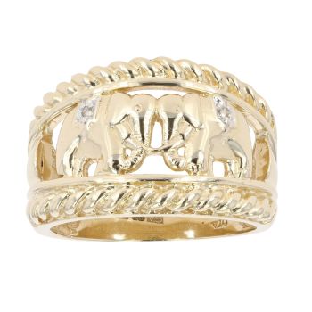 9ct Yellow Gold 0.05ct Diamond Elephant Ring