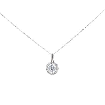 9ct White Gold Halo Cubic Zirconia Pendant & Chain 16"