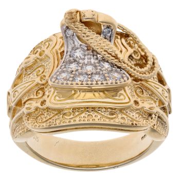 9ct Yellow Gold Cubic Zirconia Patterned Saddle Ring