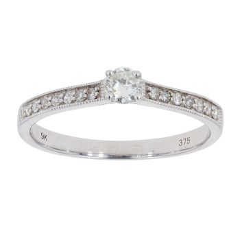 9ct White Gold Diamond Solitaire Ring by Anya Belle