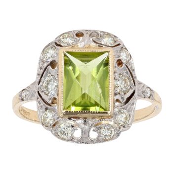14ct Yellow Gold Peridot And 0.40ct Diamond Ring