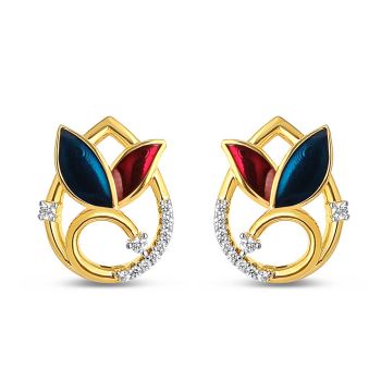 22ct Yellow Gold Leaf Shaped Stud With Enamel