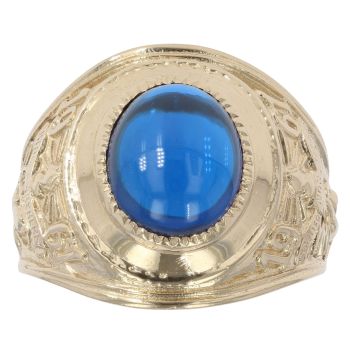 9ct Yellow Gold Patterned Blue Gemstone College Ring