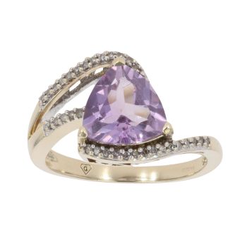 9ct Yellow Gold 0.20ct Diamond And Amethyst Ring