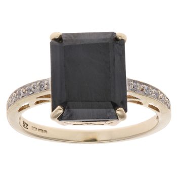 9ct Yellow Gold Created Sapphire And Cubic Zirconia Ring