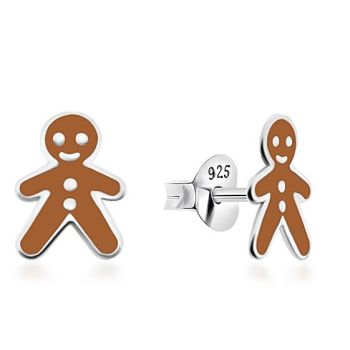 Silver 9.5x7mm Gingerbread Person Stud Earrings