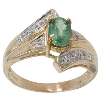 9ct Yellow Gold 0.10ct Diamond and Green Gemstone Dress Ring