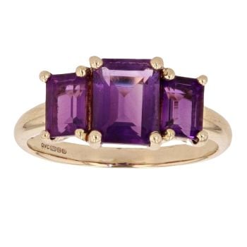9ct Yellow Gold Three Stone Amethyst Ring