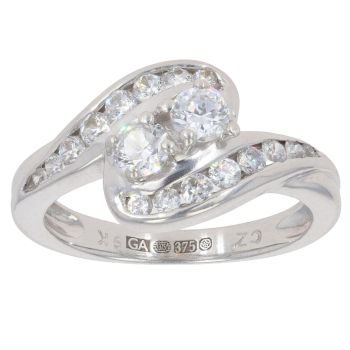 9ct White Gold Cubic Zirconia Two Stone Ring