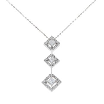18ct White Gold 1.10ct Princess And Brilliant Cut Diamond Pendant And Chain 18"