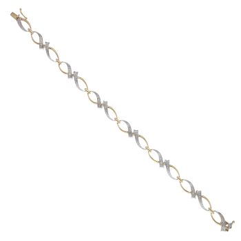 9ct Yellow Gold 0.10ct Brilliant Cut Diamond Fancy Bracelet 7"