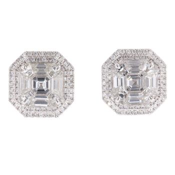 Platinum 2.75ct Asscher Pie Cut Diamond Halo Stud Earrings