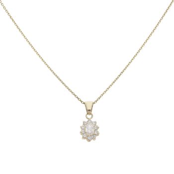 14ct Yellow Gold Cubic Zirconia Cluster Pendant And Chain 18"