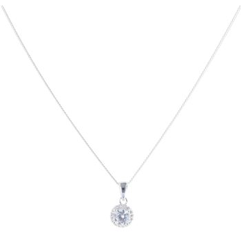 Silver Cubic Zirconia Cluster Pendant And Chain 18" by Icesia