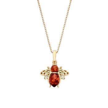 18ct Yellow ﻿Gold on Sterling Silver Baltic Amber Bumblebee Pendant Necklace