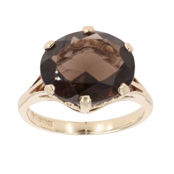 9ct Yellow Gold Smoky Quartz Single Stone Ring