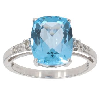 9ct White Gold 0.05ct Diamond and Blue Topaz Ring