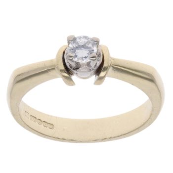9ct Yellow and White Gold Cubic Zirconia Single Stone Ring