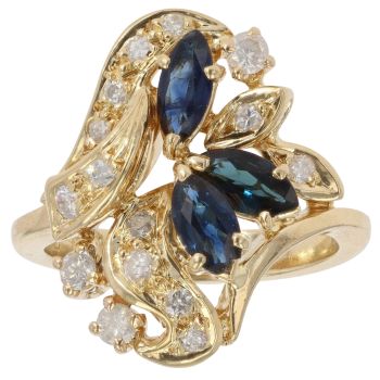 18ct Yellow Gold Cubic Zirconia and Sapphire Fancy Ring