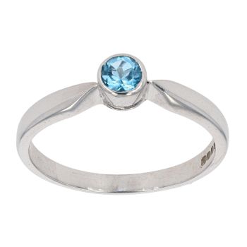 9ct White Gold Blue Topaz Stone Set Ring