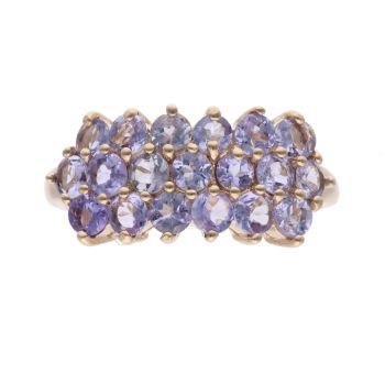 9ct Yellow Gold Iolite Three Row Ring