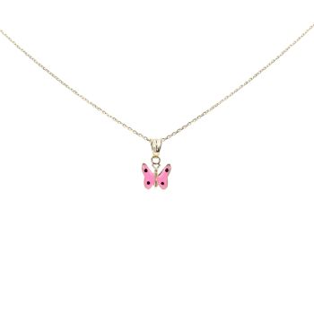 14ct Yellow Gold Pink Enamel Butterfly Pendant