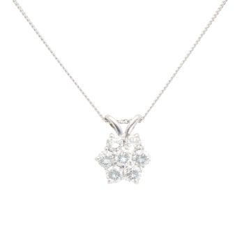 9ct White Gold 0.90ct Diamond Cluster Pendant and Chain 18"