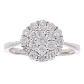 9ct White Gold Brilliant Cut 1.00ct Diamond Cluster Ring