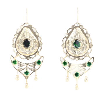 14ct Yellow Gold Green Gemstone Drop Earrings