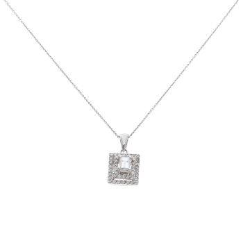 14ct White Gold 0.70ct Emerald And Brilliant Cut Diamond Cluster Pendant And Chain 16"