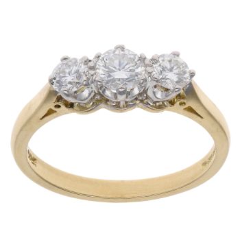 18ct Yellow Gold 0.75ct Brilliant Cut Diamond Trilogy Ring