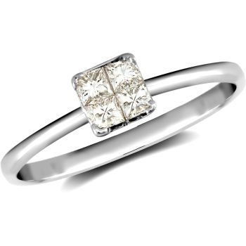 18ct White Gold 0.25ct Diamond Princess Cut Cluster Ring