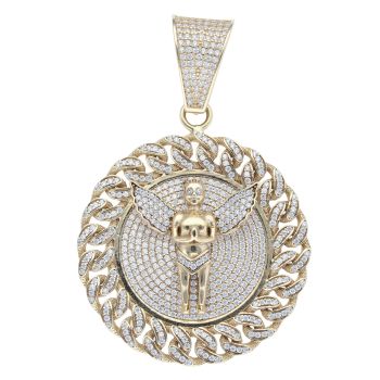 9ct Yellow Gold Cubic Zirconia Cherub Circle Pendant