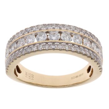 18ct Yellow Gold 1.00ct Diamond Three Row Ring