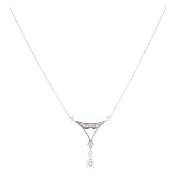 9ct White Gold Cubic Zirconia Pendant and Chain 16"