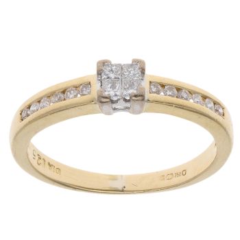 18ct Yellow Gold 0.25ct Princess and Brilliant Cut Diamond Cluster Ring