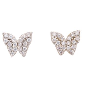 Silver Cubic Zirconia Butterfly Stud Earrings by Icesia