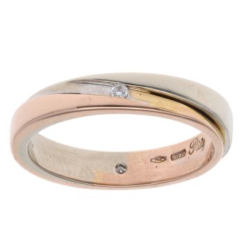 18ct Yellow and White Gold 0.05ct Diamond Wedding Band 4mm