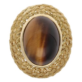 18ct Yellow Gold Tiger's Eye Single Stone Ring