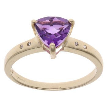 9ct Yellow Gold Cubic Zirconia and Amethyst Solitaire Ring