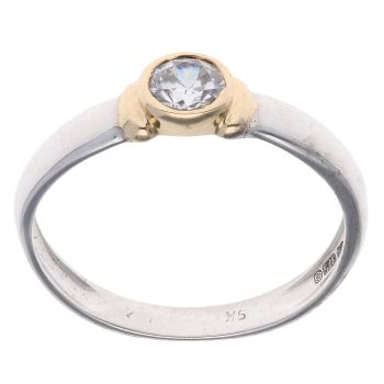 9ct White and Yellow Gold Cubic Zirconia Solitaire Ring