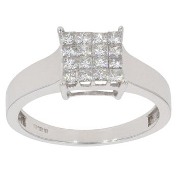 18ct White Gold 0.50ct Princess Cut Diamond Cluster Ring