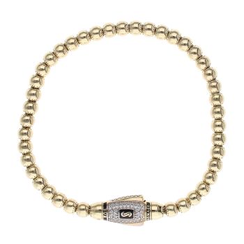 14ct Yellow Gold Monaco Bub Pave Lock Bead Bracelet 8"