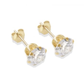 9ct yellow gold 6mm white CZ stud Earrings