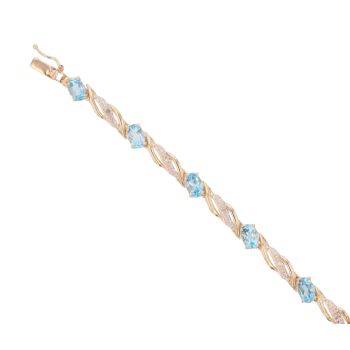 9ct Yellow Gold 0.05ct Diamond And Blue Topaz Bracelet 7.5"