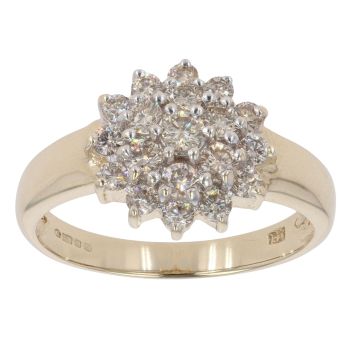 9ct Yellow Gold 1.00ct Diamond Cluster Ring