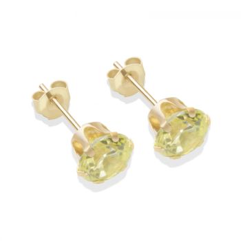 9ct yellow gold 6mm light peridot CZ stud Earrings
