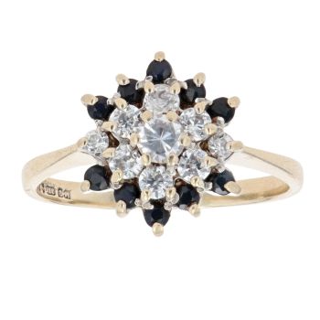 9ct Yellow Gold Sapphire And Cubic Zirconia Cluster Ring