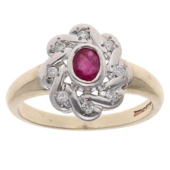 9ct Yellow Gold 0.05ct Diamond And Ruby Cluster Ring