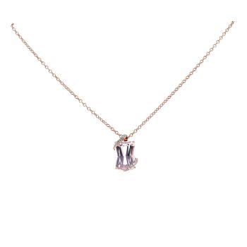 9ct Rose Gold 0.10ct Diamond and Pink Gemstone Pendant and Chain